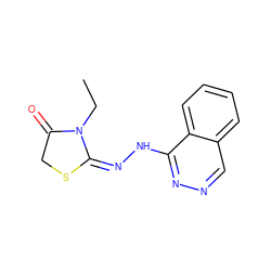 CCN1C(=O)CS/C1=N/Nc1nncc2ccccc12 ZINC001772618332