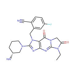 CCN1C(=O)Cn2c1nc1nc(N3CCC[C@@H](N)C3)n(Cc3cc(F)ccc3C#N)c1c2=O ZINC000147200178