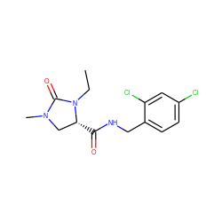 CCN1C(=O)N(C)C[C@H]1C(=O)NCc1ccc(Cl)cc1Cl ZINC000095565587