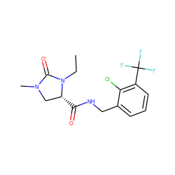 CCN1C(=O)N(C)C[C@H]1C(=O)NCc1cccc(C(F)(F)F)c1Cl ZINC000095566101