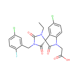 CCN1C(=O)N(Cc2cc(Cl)ccc2F)C(=O)[C@]12C(=O)N(CC(=O)O)c1ccc(Cl)cc12 ZINC000084708197