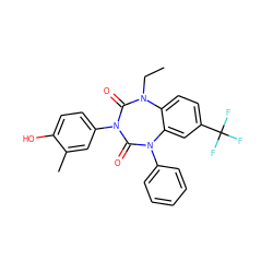 CCN1C(=O)N(c2ccc(O)c(C)c2)C(=O)N(c2ccccc2)c2cc(C(F)(F)F)ccc21 ZINC000096928729