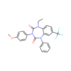 CCN1C(=O)N(c2ccc(OC)cc2)C(=O)N(c2ccccc2)c2cc(C(F)(F)F)ccc21 ZINC000096928723