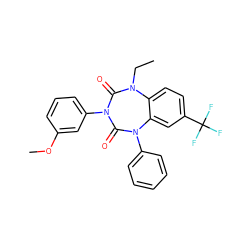 CCN1C(=O)N(c2cccc(OC)c2)C(=O)N(c2ccccc2)c2cc(C(F)(F)F)ccc21 ZINC000096928722