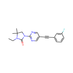 CCN1C(=O)N(c2ncc(C#Cc3cccc(F)c3)cn2)CC1(C)C ZINC000145223634