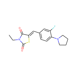 CCN1C(=O)S/C(=C\c2ccc(N3CCCC3)c(F)c2)C1=O ZINC000001132633