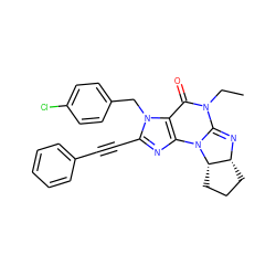 CCN1C(=O)c2c(nc(C#Cc3ccccc3)n2Cc2ccc(Cl)cc2)N2C1=N[C@@H]1CCC[C@@H]12 ZINC000028755875