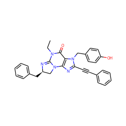 CCN1C(=O)c2c(nc(C#Cc3ccccc3)n2Cc2ccc(O)cc2)N2C[C@@H](Cc3ccccc3)N=C12 ZINC000028523626