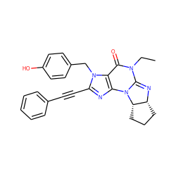 CCN1C(=O)c2c(nc(C#Cc3ccccc3)n2Cc2ccc(O)cc2)N2C1=N[C@@H]1CCC[C@@H]12 ZINC000028756344