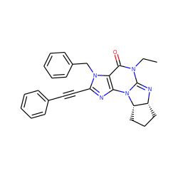 CCN1C(=O)c2c(nc(C#Cc3ccccc3)n2Cc2ccccc2)N2C1=N[C@@H]1CCC[C@@H]12 ZINC000028757322