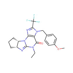 CCN1C(=O)c2c(nc(C(F)(F)F)n2Cc2ccc(OC)cc2)N2C1=N[C@@H]1CCC[C@@H]12 ZINC000028756282