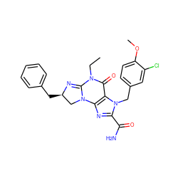 CCN1C(=O)c2c(nc(C(N)=O)n2Cc2ccc(OC)c(Cl)c2)N2C[C@@H](Cc3ccccc3)N=C12 ZINC000028757749