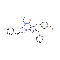 CCN1C(=O)c2c(nc(Cc3ccccc3)n2Cc2ccc(OC)cc2)N2C[C@@H](Cc3ccccc3)N=C12 ZINC000028524644