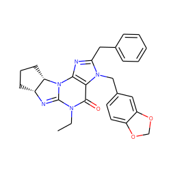 CCN1C(=O)c2c(nc(Cc3ccccc3)n2Cc2ccc3c(c2)OCO3)N2C1=N[C@@H]1CCC[C@@H]12 ZINC000028755356