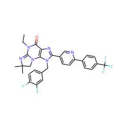 CCN1C(=O)c2nc(-c3ccc(-c4ccc(C(F)(F)F)cc4)nc3)n(Cc3ccc(F)c(F)c3)c2N2CC(C)(C)N=C12 ZINC000073196277