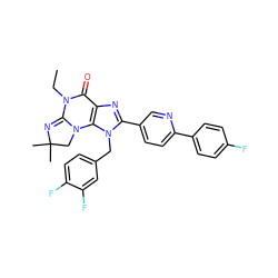 CCN1C(=O)c2nc(-c3ccc(-c4ccc(F)cc4)nc3)n(Cc3ccc(F)c(F)c3)c2N2CC(C)(C)N=C12 ZINC000073158205