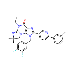 CCN1C(=O)c2nc(-c3ccc(-c4cccc(C)c4)nc3)n(Cc3ccc(F)c(F)c3)c2N2CC(C)(C)N=C12 ZINC000073158962