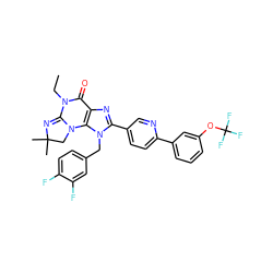 CCN1C(=O)c2nc(-c3ccc(-c4cccc(OC(F)(F)F)c4)nc3)n(Cc3ccc(F)c(F)c3)c2N2CC(C)(C)N=C12 ZINC000073156726