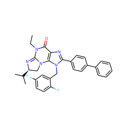 CCN1C(=O)c2nc(-c3ccc(-c4ccccc4)cc3)n(Cc3cc(F)ccc3F)c2N2C[C@@H](C(C)C)N=C12 ZINC000073196324