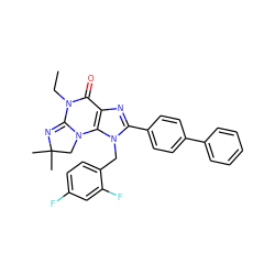 CCN1C(=O)c2nc(-c3ccc(-c4ccccc4)cc3)n(Cc3ccc(F)cc3F)c2N2CC(C)(C)N=C12 ZINC000073156599