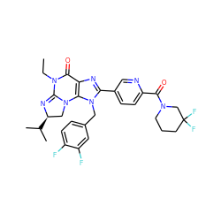 CCN1C(=O)c2nc(-c3ccc(C(=O)N4CCCC(F)(F)C4)nc3)n(Cc3ccc(F)c(F)c3)c2N2C[C@@H](C(C)C)N=C12 ZINC000071333522