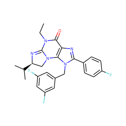 CCN1C(=O)c2nc(-c3ccc(F)cc3)n(Cc3cc(F)cc(F)c3)c2N2C[C@@H](C(C)C)N=C12 ZINC000071332151