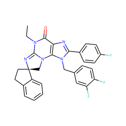 CCN1C(=O)c2nc(-c3ccc(F)cc3)n(Cc3ccc(F)c(F)c3)c2N2C[C@@]3(CCc4ccccc43)N=C12 ZINC000071410974