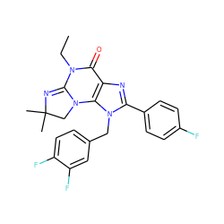 CCN1C(=O)c2nc(-c3ccc(F)cc3)n(Cc3ccc(F)c(F)c3)c2N2CC(C)(C)N=C12 ZINC000071335391