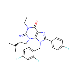 CCN1C(=O)c2nc(-c3ccc(F)cc3)n(Cc3ccc(F)cc3F)c2N2C[C@@H](C(C)C)N=C12 ZINC000071340291