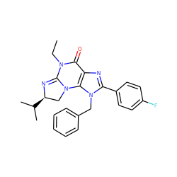 CCN1C(=O)c2nc(-c3ccc(F)cc3)n(Cc3ccccc3)c2N2C[C@@H](C(C)C)N=C12 ZINC000071340368