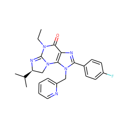 CCN1C(=O)c2nc(-c3ccc(F)cc3)n(Cc3ccccn3)c2N2C[C@@H](C(C)C)N=C12 ZINC000071332039