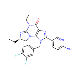 CCN1C(=O)c2nc(-c3ccc(N)nc3)n(Cc3ccc(F)c(F)c3)c2N2C[C@@H](C(C)C)N=C12 ZINC000071341592