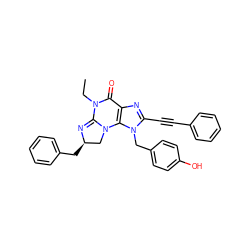 CCN1C(=O)c2nc(C#Cc3ccccc3)n(Cc3ccc(O)cc3)c2N2C[C@@H](Cc3ccccc3)N=C12 ZINC000028477903