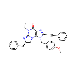 CCN1C(=O)c2nc(C#Cc3ccccc3)n(Cc3ccc(OC)cc3)c2N2C[C@@H](Cc3ccccc3)N=C12 ZINC000028523884