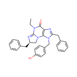 CCN1C(=O)c2nc(Cc3ccccc3)n(Cc3ccc(O)cc3)c2N2C[C@@H](Cc3ccccc3)N=C12 ZINC000028524958