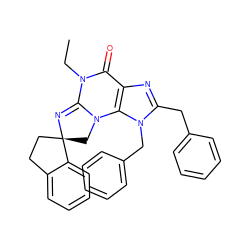 CCN1C(=O)c2nc(Cc3ccccc3)n(Cc3ccccc3)c2N2C[C@@]3(CCc4ccccc43)N=C12 ZINC000071331157