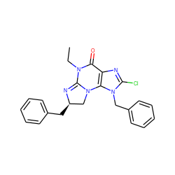 CCN1C(=O)c2nc(Cl)n(Cc3ccccc3)c2N2C[C@@H](Cc3ccccc3)N=C12 ZINC000028522209