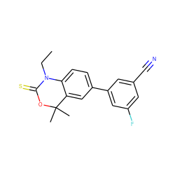 CCN1C(=S)OC(C)(C)c2cc(-c3cc(F)cc(C#N)c3)ccc21 ZINC000013488882