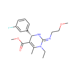 CCN1C(C)=C(C(=O)OC)[C@H](c2cccc(F)c2)N/C1=N\CCOC ZINC000015937429