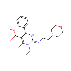 CCN1C(C)=C(C(=O)OC)[C@H](c2ccccc2)N/C1=N\CCN1CCOCC1 ZINC000015937433