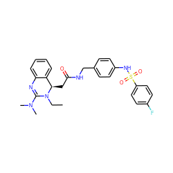 CCN1C(N(C)C)=Nc2ccccc2[C@H]1CC(=O)NCc1ccc(NS(=O)(=O)c2ccc(F)cc2)cc1 ZINC000049942280