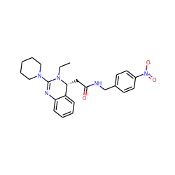 CCN1C(N2CCCCC2)=Nc2ccccc2[C@H]1CC(=O)NCc1ccc([N+](=O)[O-])cc1 ZINC000045337389