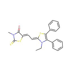 CCN1C(c2ccccc2)=C(c2ccccc2)S/C1=C\C=C1/SC(=S)N(C)C1=O ZINC000019806011