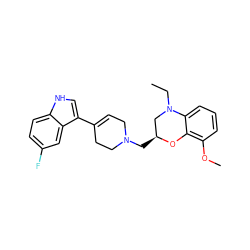 CCN1C[C@H](CN2CC=C(c3c[nH]c4ccc(F)cc34)CC2)Oc2c(OC)cccc21 ZINC000013916883