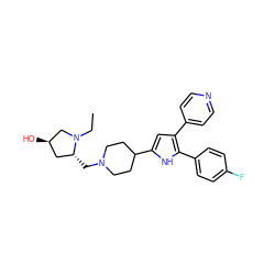 CCN1C[C@H](O)C[C@H]1CN1CCC(c2cc(-c3ccncc3)c(-c3ccc(F)cc3)[nH]2)CC1 ZINC000029125571