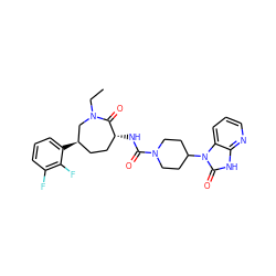 CCN1C[C@H](c2cccc(F)c2F)CC[C@@H](NC(=O)N2CCC(n3c(=O)[nH]c4ncccc43)CC2)C1=O ZINC000028827347