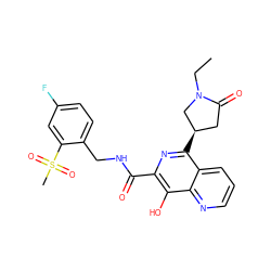 CCN1C[C@H](c2nc(C(=O)NCc3ccc(F)cc3S(C)(=O)=O)c(O)c3ncccc23)CC1=O ZINC000040408863