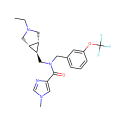 CCN1C[C@H]2[C@@H](C1)[C@@H]2CN(Cc1cccc(OC(F)(F)F)c1)C(=O)c1cn(C)cn1 ZINC000101270892