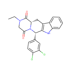 CCN1CC(=O)N2[C@@H](Cc3c([nH]c4ccccc34)[C@@H]2c2ccc(Cl)c(Cl)c2)C1=O ZINC000066099382