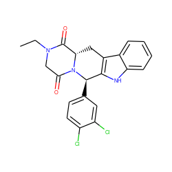 CCN1CC(=O)N2[C@@H](Cc3c([nH]c4ccccc34)[C@H]2c2ccc(Cl)c(Cl)c2)C1=O ZINC000066099383